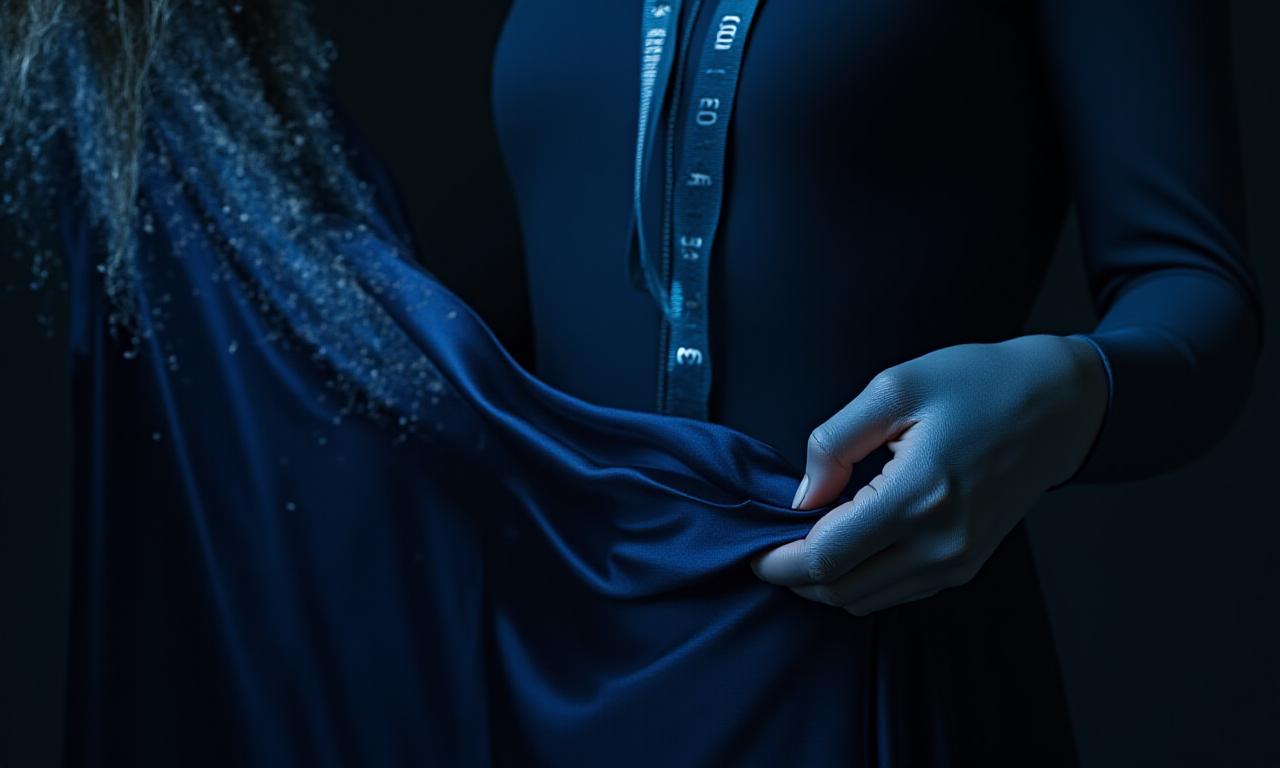A professional tailor working on a bespoke evening gown
