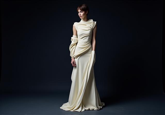 Structural ivory gown inspired by modern architecture