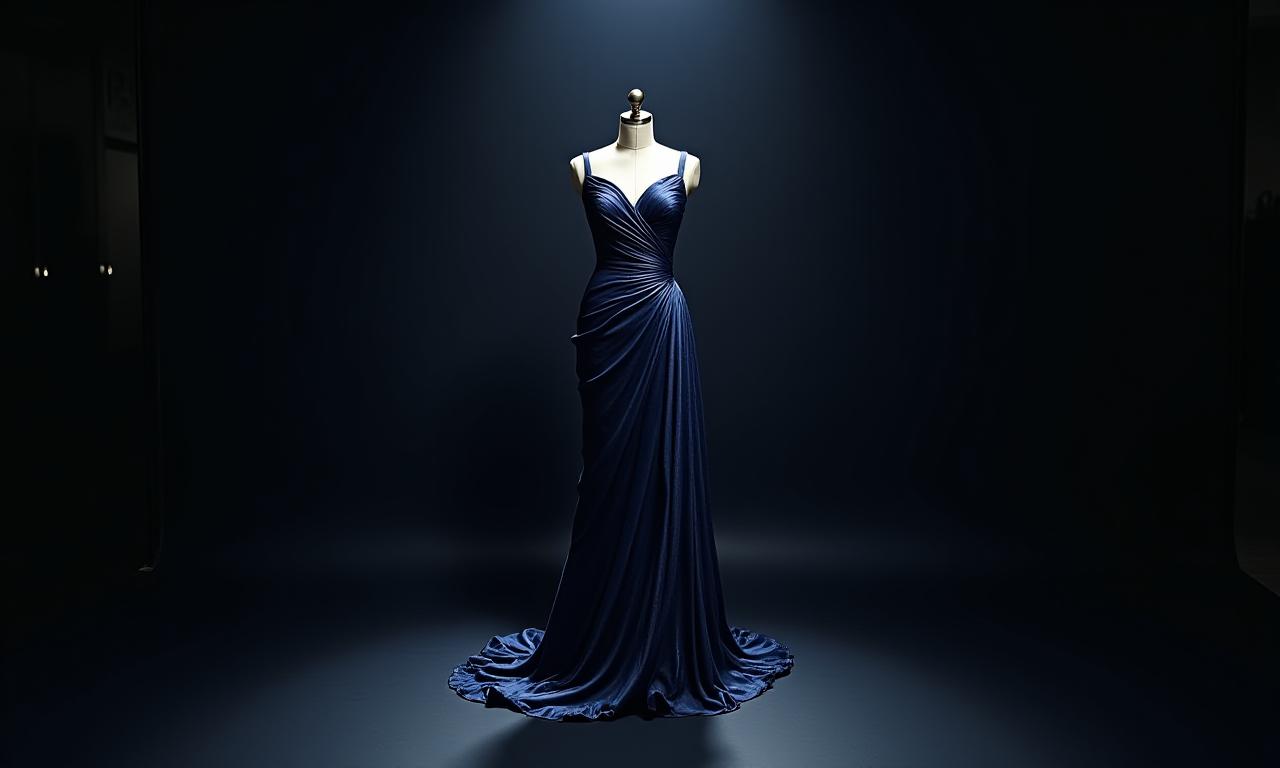 Ethereal bespoke evening gown in a luxury atelier