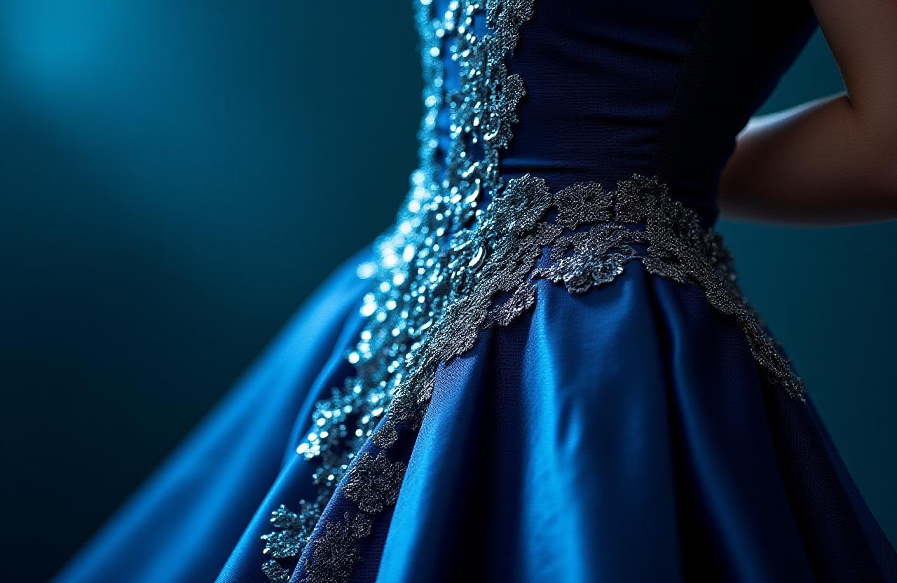 Intricate details of a bespoke silk evening gown